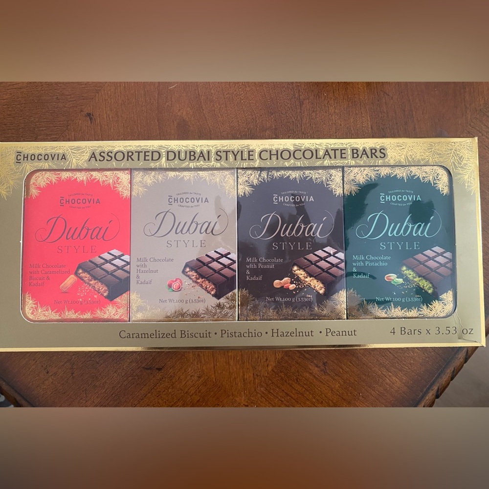NEW Chocovia Dubai Style Assorted Milk Chocolate Bars, 4 Count, 3.53 oz